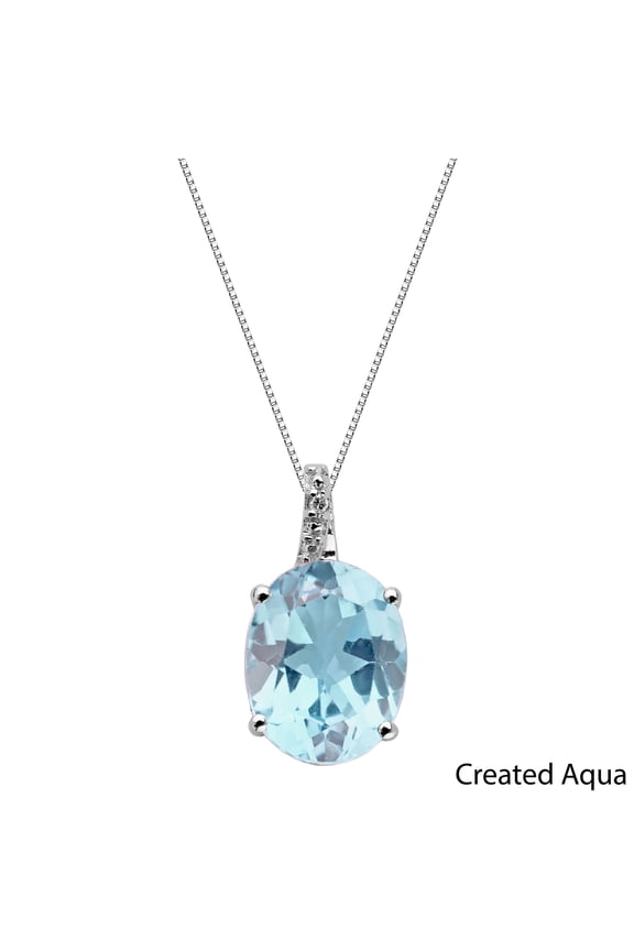 Co Oval Gemstone Birthstone Pendant in Sterling Silver with Diamond Accent Necklace March Aquamarine Blue
