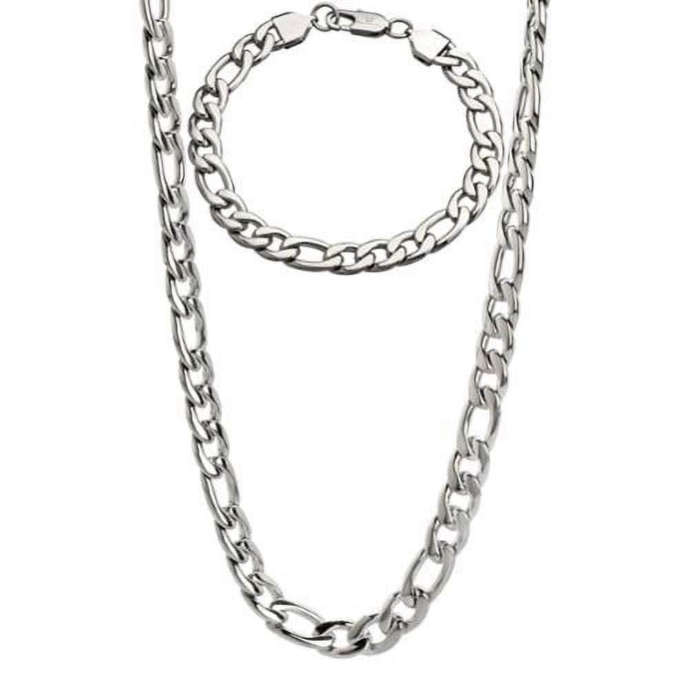 BIG Jewelry Co Stainless Steel Men's 9-mm Figaro Chain Jewelry Set White