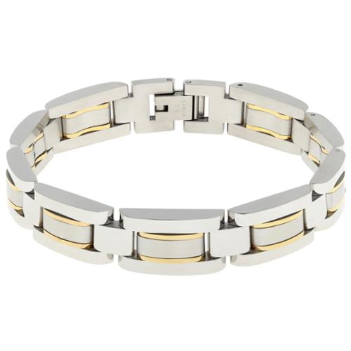 BIG Jewelry Co Stainless Steel Men's Bracelet with Gold-tone Highlights