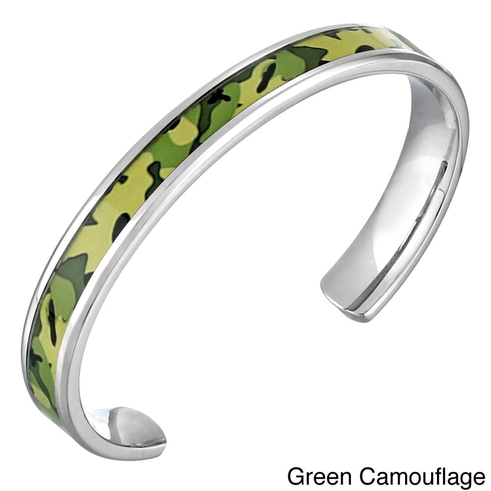 Metro Jewelry Stainless Steel Green Camouflage Cuff Bangle Bracelet