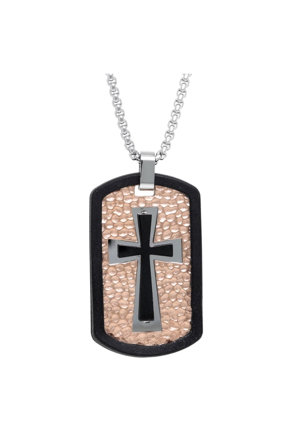 Co Stainless Steel Multitone Ion-Plated Hammered Cross Tag Pendant