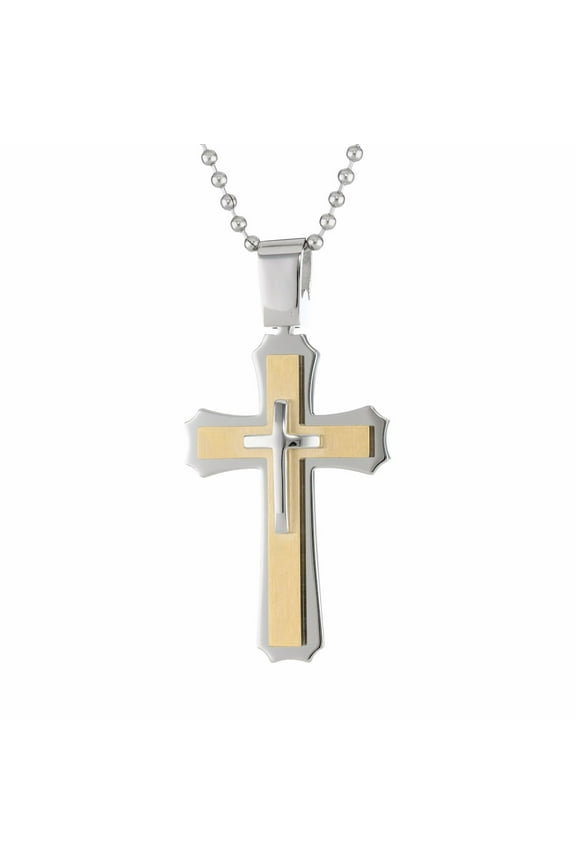 Co Stainless Steel Two-tone Layered Cross Pendant Necklace