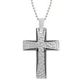 thumbnail image 1 of BIG Jewelry Co Steel Men's Hammered Black Ion-plated Cross Necklace, 1 of 5