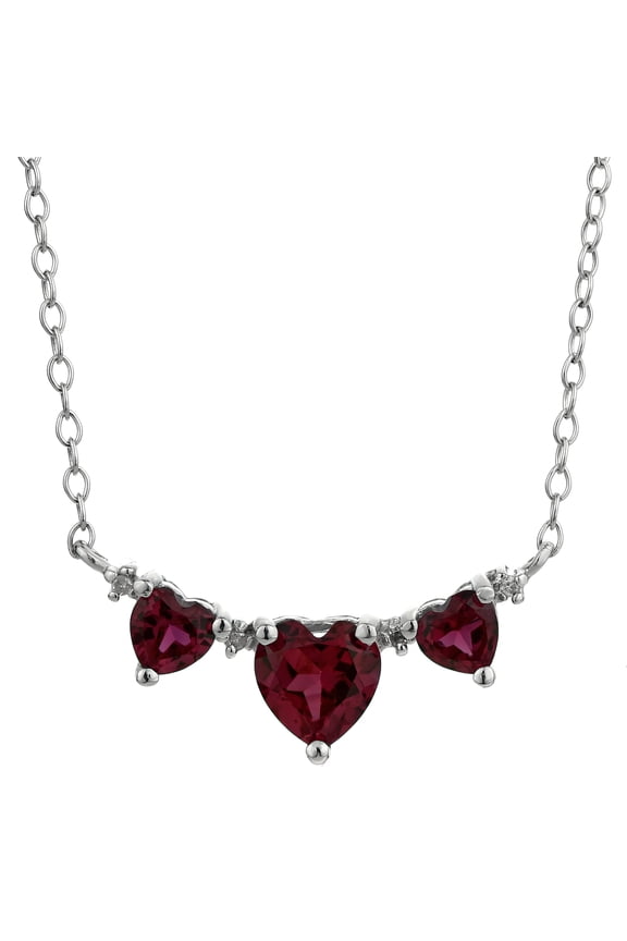 Co Sterling Silver Birthstone Three Hearts Pendant Necklace January Garnet Red