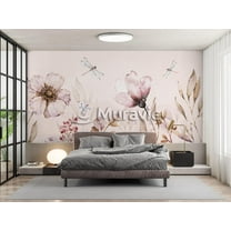 BIG PINK FLOWERS Wallpaper, Dragonfly Wallposter