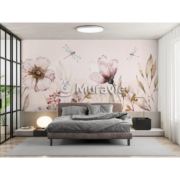 BIG PINK FLOWERS Wallpaper, Dragonfly Wallposter