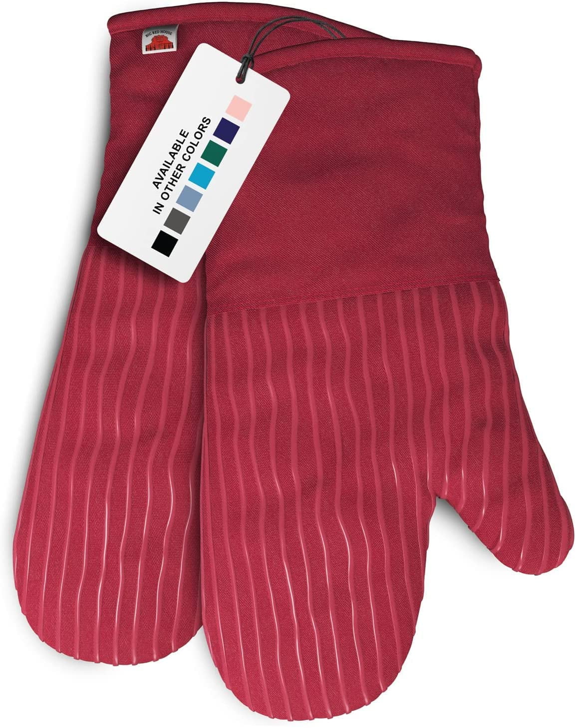 Klex 15inch Silicone Oven Mitts, Comfortable Fleece Quilted Cotton lining, Red, Set of 2