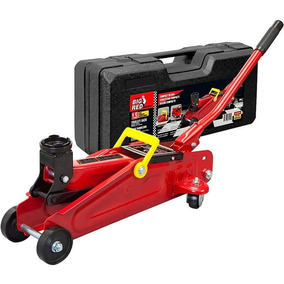 BIG RED Hydraulic Trolley Service/Floor Jack with Blow Mold Carrying Storage Case, 1.5 Ton (3,000 lb) Capacity,Red,DMT820014S