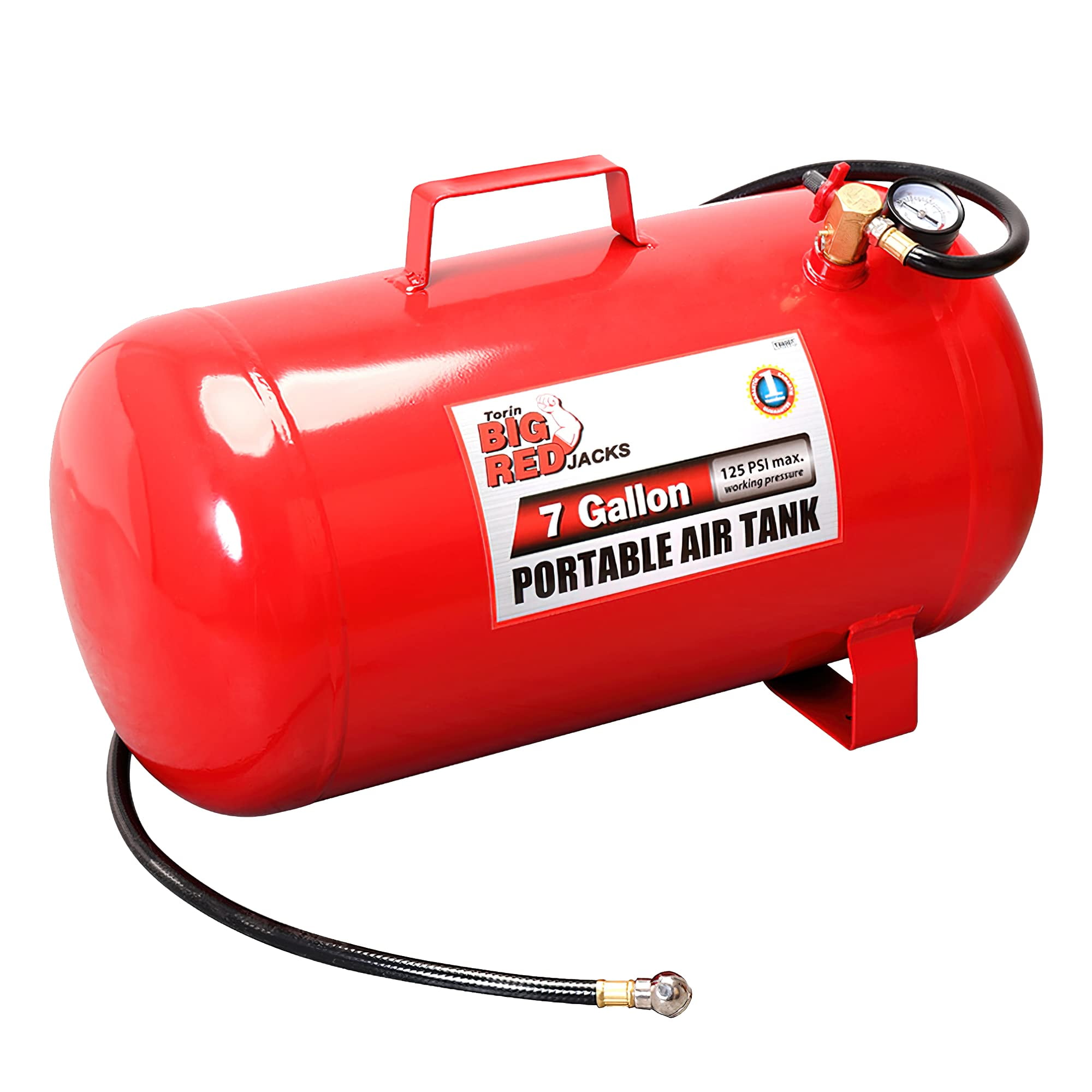 BIG RED Portable Horizontal Air Tank with 36" Hose, 7 Gallon Capacity