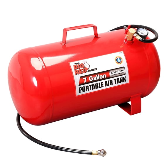 BIG RED Portable Horizontal Air Tank with 36" Hose, 7 Gallon Capacity,Red