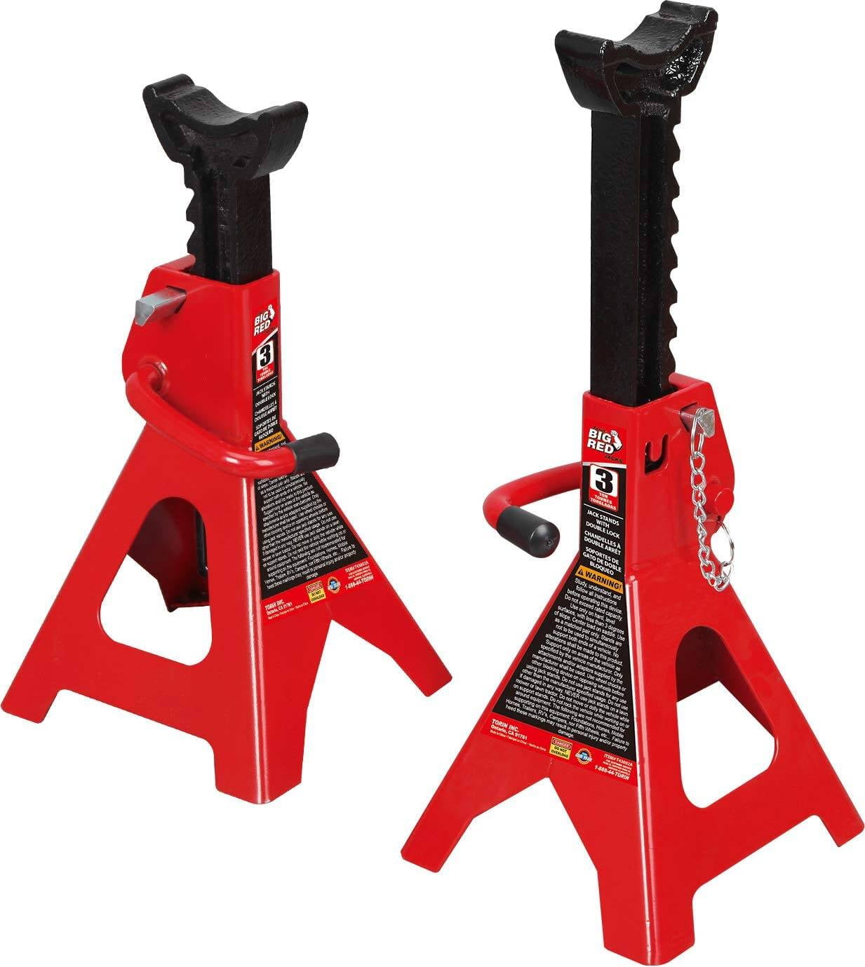 BIG RED Steel Jack Stands: Double Locking, 3 Ton (6,000 lb) Capacity, Red, 1 PairDMT43002A