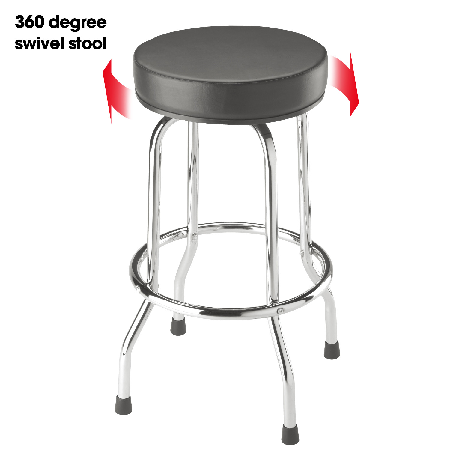 BIG RED Torin Swivel Bar Stool – Padded Garage Shop Seat, Black, Chrome Legs, 250lb Capacity (TRP6185)