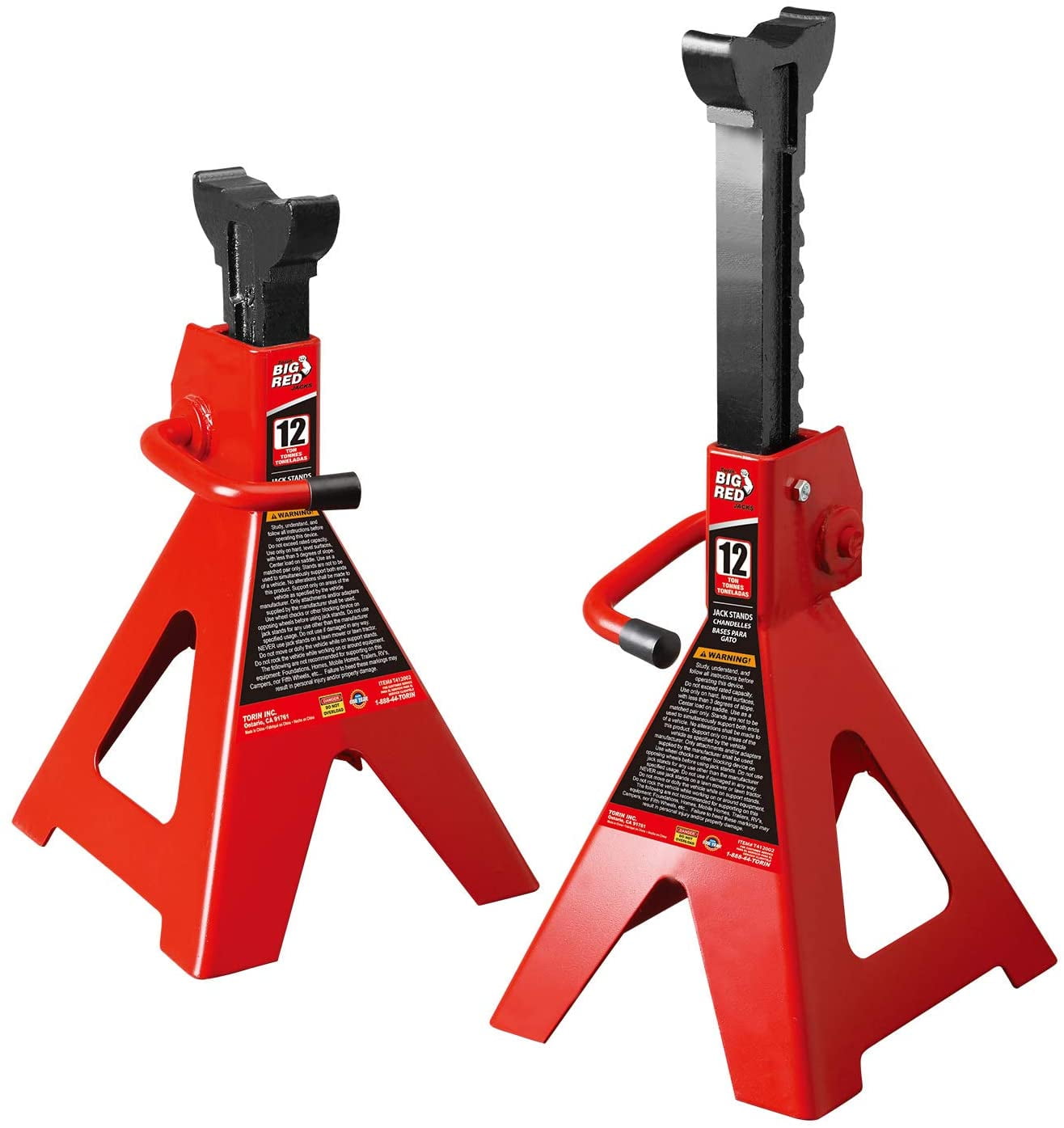 BIG RED T41202 Torin Steel Jack Stands: 12 Ton (24,000 lb) Capacity, Red, 1 Pair,DMT41202