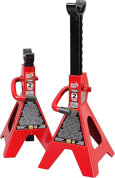 BIG RED T42002 Torin Steel Jack Stands: 2 Ton (4,000 lb) Capacity, Red, 1 Pair