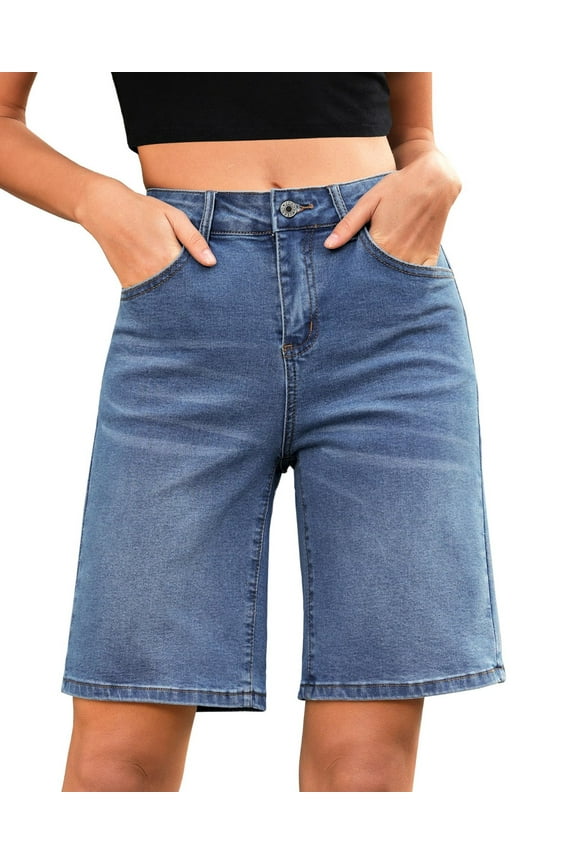 Bermuda Shorts for Women High Waisted Classic Casual Long Jean Shorts Stretchy Denim Jorts with Pockets Classic Casual Long Jean Shorts Stretchy Denim Jorts with Pockets
