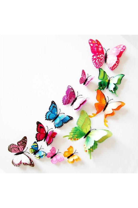 BIG SAVE!12 Pcs Double-decker DIY 3D Artificial Butterflies Stickers for House Home Refrigerator Tile Decor Removable Waterproof Self-Adhesive