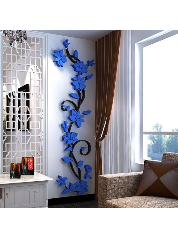 BIG SAVE!DIY 3D Crystal Arcylic Wall Stickers Flower Acrylic Crystal Three-dimensional Modern Removable Wall Art Floral Design for Living Room Bedroom Bathroom Home Restaurant Decor Sticker