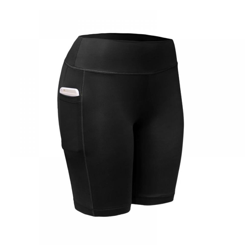 WHOUARE 4 Pack Biker Yoga Shorts with Pockets for Women,High Waisted  Athletic Running Workout Gym Shorts Tummy Control,Black,Black,Black,Black,S  at  Women's Clothing store