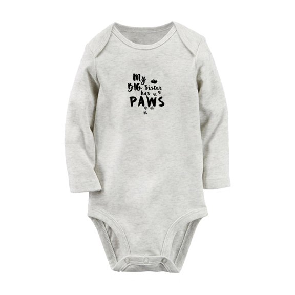 MY BIG SISTER HAS PAWS Funny Rompers, Newborn Baby Unisex Bodysuits, Infant Jumpsuits, Toddler 0-12 Months Kids Long Sleeves Oufits (Gray, 0-6 Months)