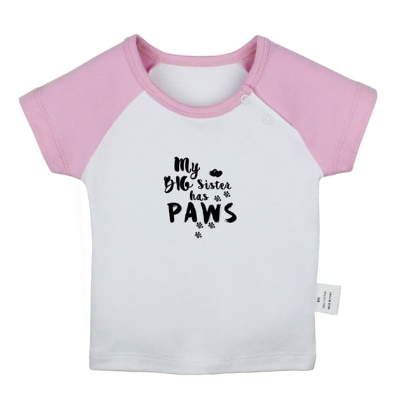MY BIG SISTER HAS PAWS Funny T shirt For Baby, Newborn Babies T-shirts, Infant Tops, 0-24M Kids Graphic Tees Clothing (Short Pink Raglan T-shirt, 12-18 Months)