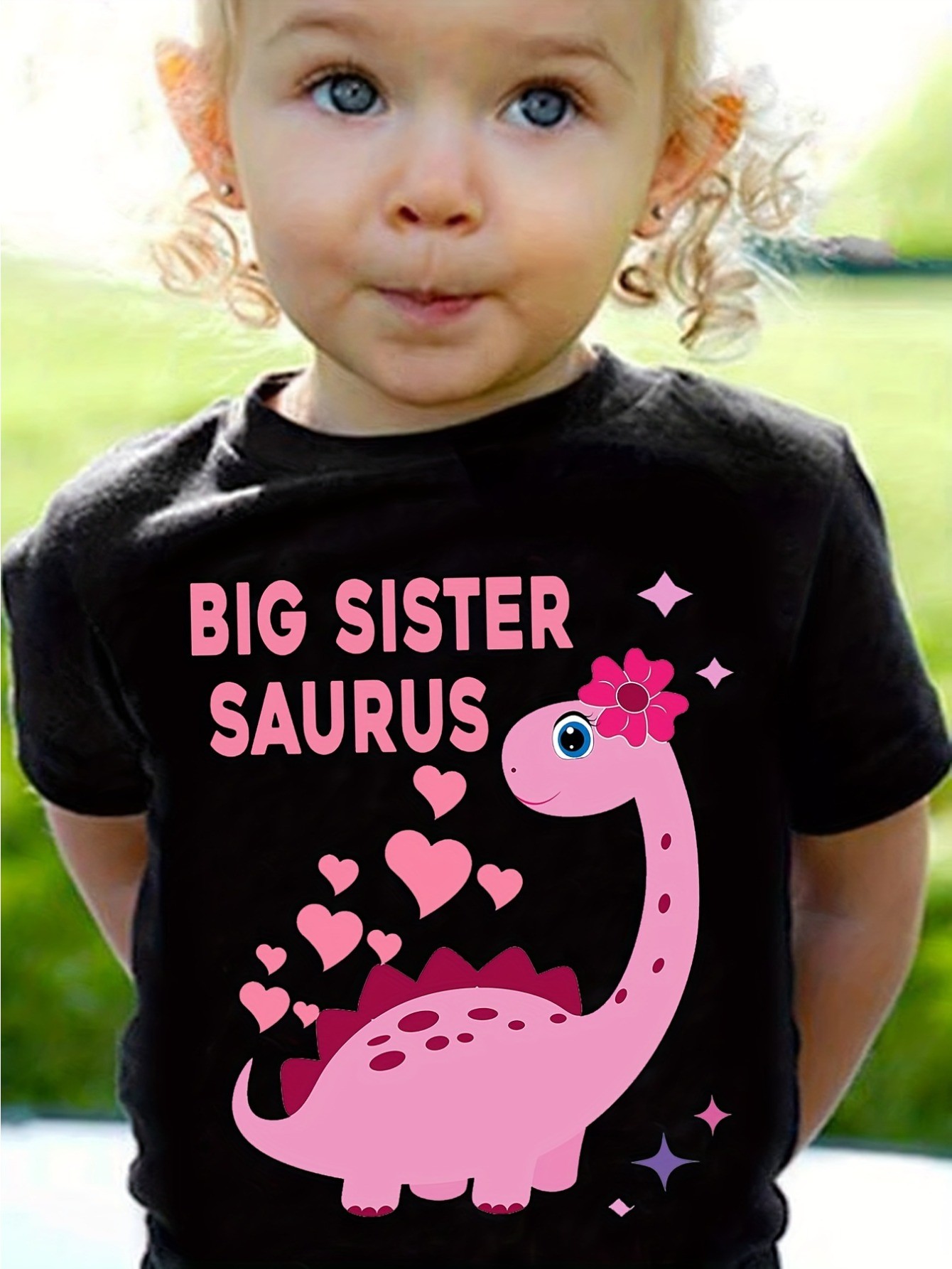 BIG SISTER SAURUS & Cartoon Dinosaur With Hearts Graphic Print Tee ...