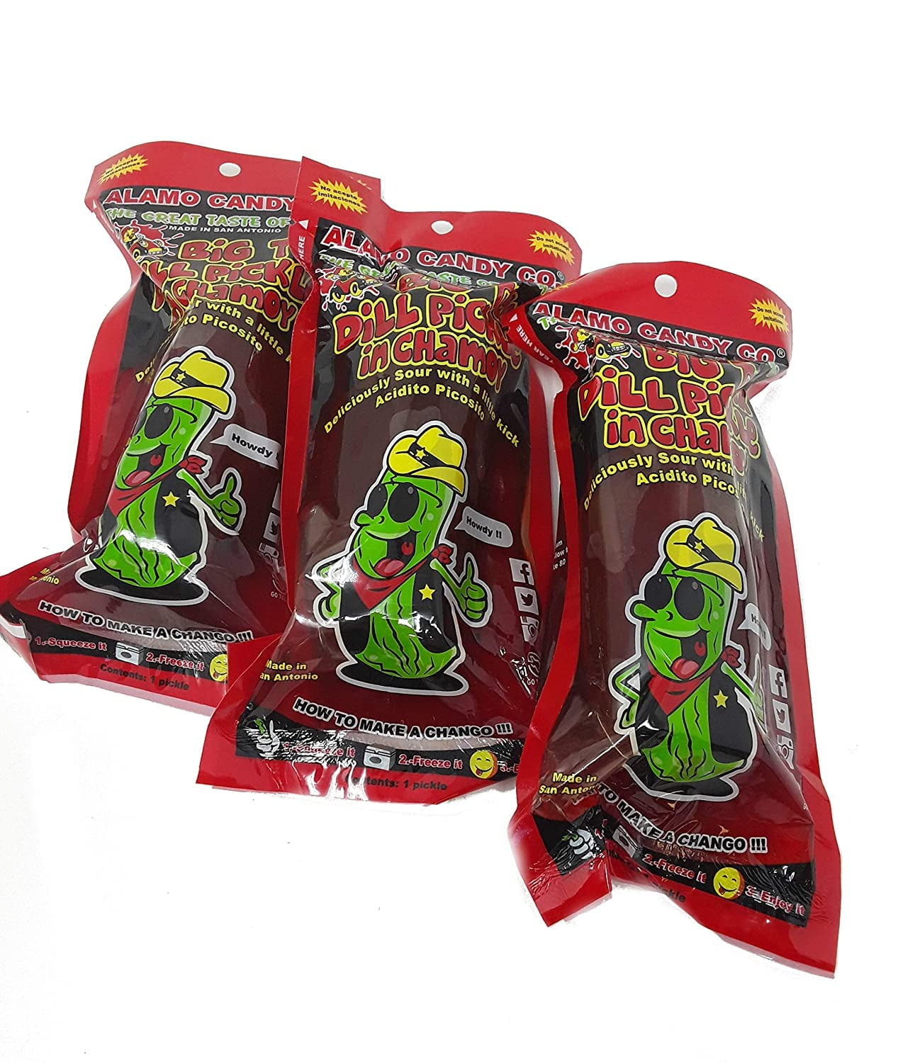 BIG TEX CHAMOY PICKLE - Three Pickles - Individually Wrapped - Made In San Antonio, Texas - Large Pickles