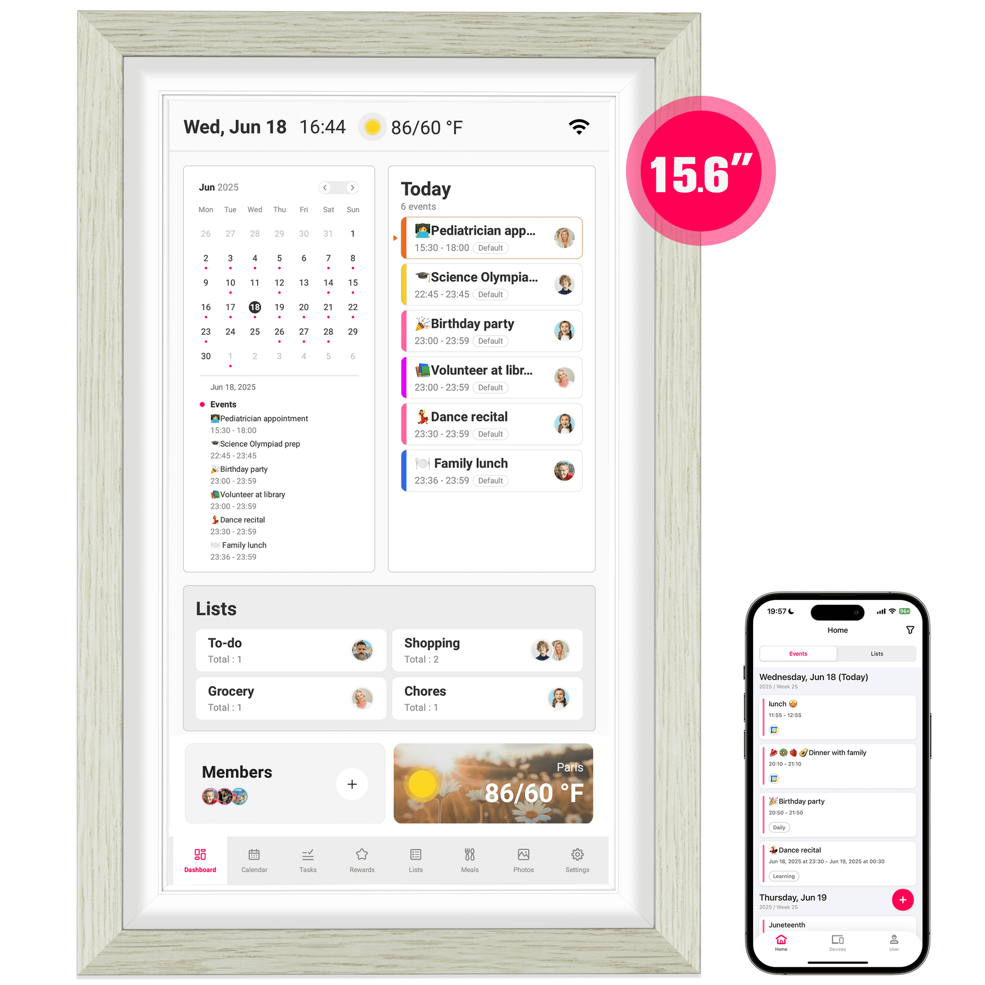 BIGASUO 15.6 inch Digital Calendar Wall Planner & Chore Chart, 1080P Interactive Display Touch Screen Smart Family Schedules, Meal Planner, to Do List, Task & Rewards, Wall & Desk Mountable