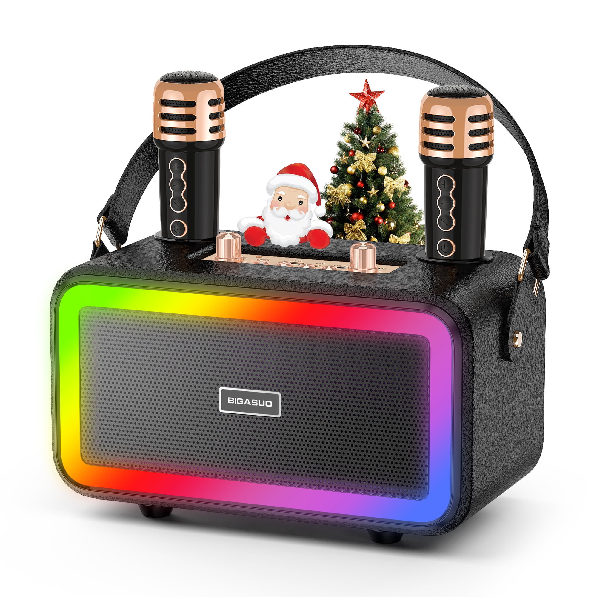 BIGASUO Karaoke Machine with 2 UHF Wireless Microphone, Portable Bluetooth Karaoke with RGB Colorful Light, Reverb Adjustment, PA System Singing Machine Party Karaoke Speaker