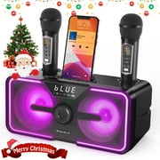 BIGASUO Karaoke Machine, Portable Bluetooth Speaker with 2 UHF Wireless Karaoke Microphones for Adults , Home Karaoke Singing Machine PA System with LED Lights, Supports TF Card/USB, Aux in