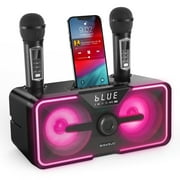 BIGASUO Karaoke Machine, Portable Bluetooth Speaker with 2 UHF Wireless Karaoke Microphones for Adults , Home Karaoke Singing Machine PA System with LED Lights, Supports TF Card/USB, Aux in