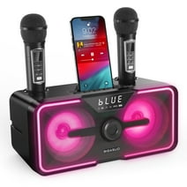 BIGASUO Karaoke Machine, Portable Bluetooth Speaker with 2 UHF Wireless Karaoke Microphones for Adults Kids, Home Karaoke Singing Machine PA System with LED Lights, Supports TF Card/USB, Aux in