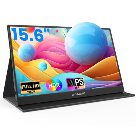 BIGASUO 15.6'' 1080P FHD Travel Mini Screen, Ultra-Slim HDMI HDR IPS Gaming Monitor for Laptop, PC, Xbox, PS4/5