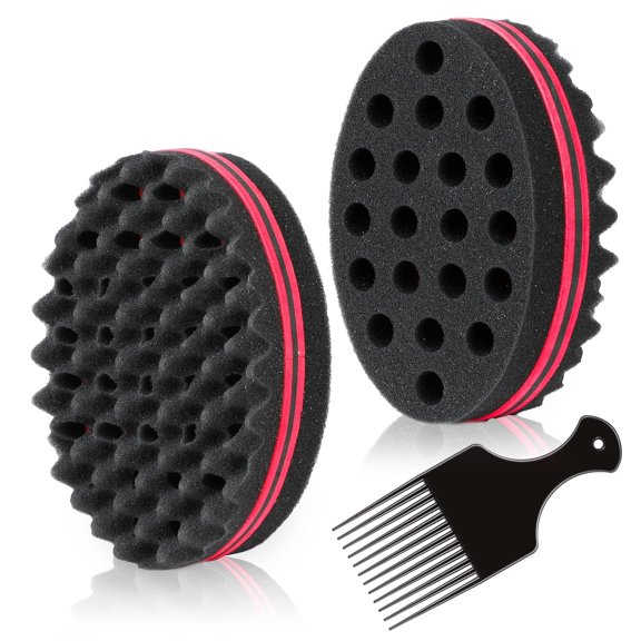 BIGEDDIE Magic Sponge Brush for Afro Curls, Twist Sponge with 6.29 Inch Free Pick Comb (2 PACK)