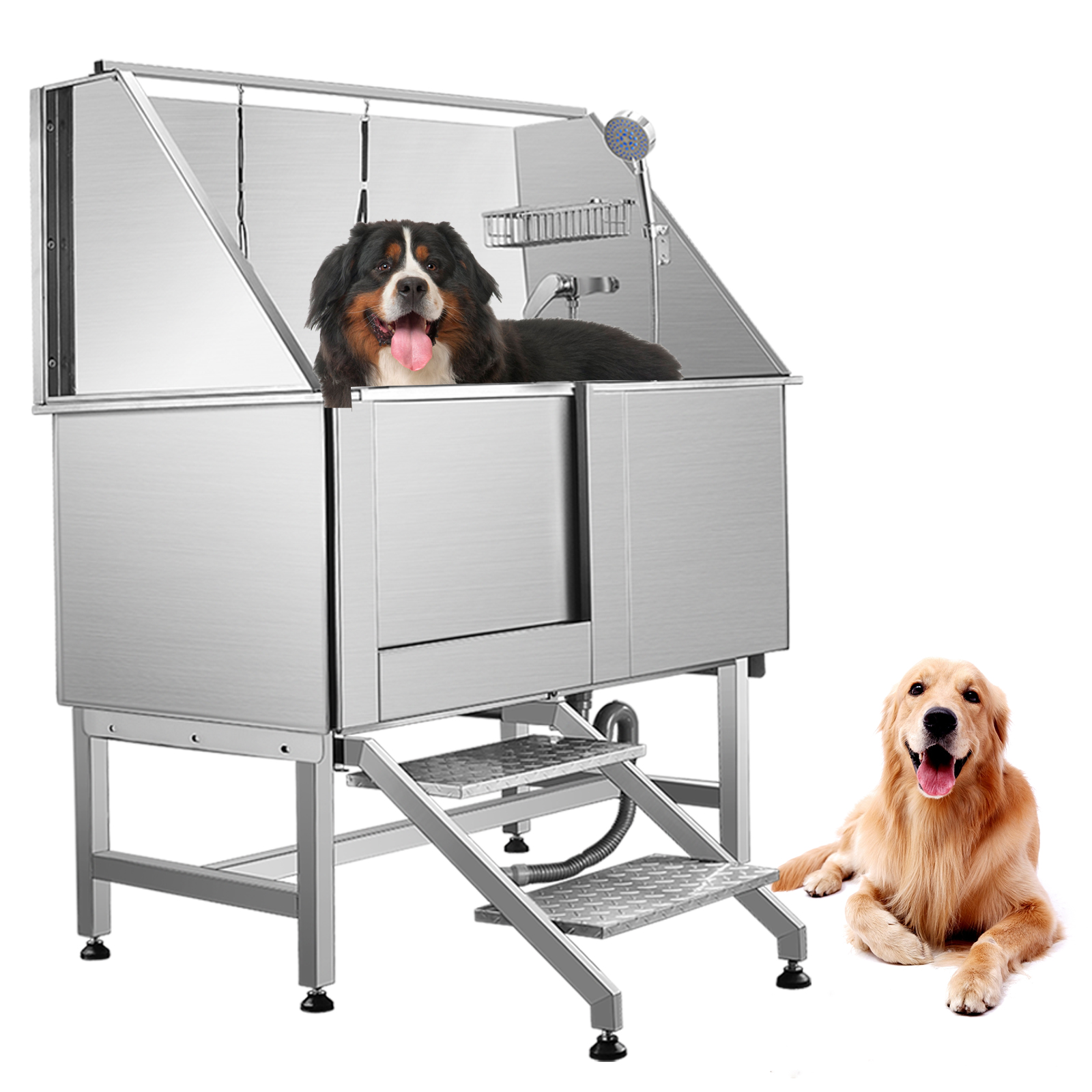 VEVOR 62 inch Professional Dog Grooming Tub Stainless Steel Pet Bathing Tub Large Dog Wash Tub