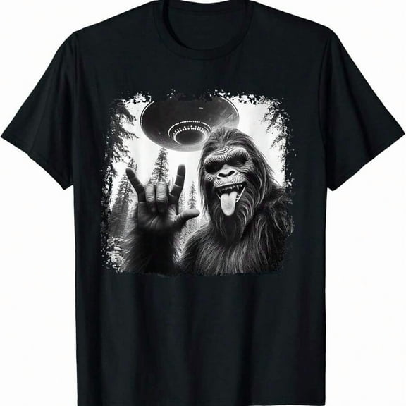 BIGFOOT AND UFO Bigfoot Rock On - Hiking And Camping Lover T-Shirt