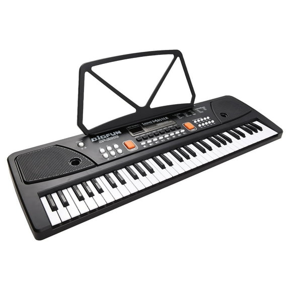 BIGFUN 61 Keys Rechargeable Electronic Kids Electric Piano with Microphone Black Digital Electronic Keyboard Built-in Dual Stereo Speakers with 16 Tones 10 Rhythms 6 Demo Songs 8 Percussion