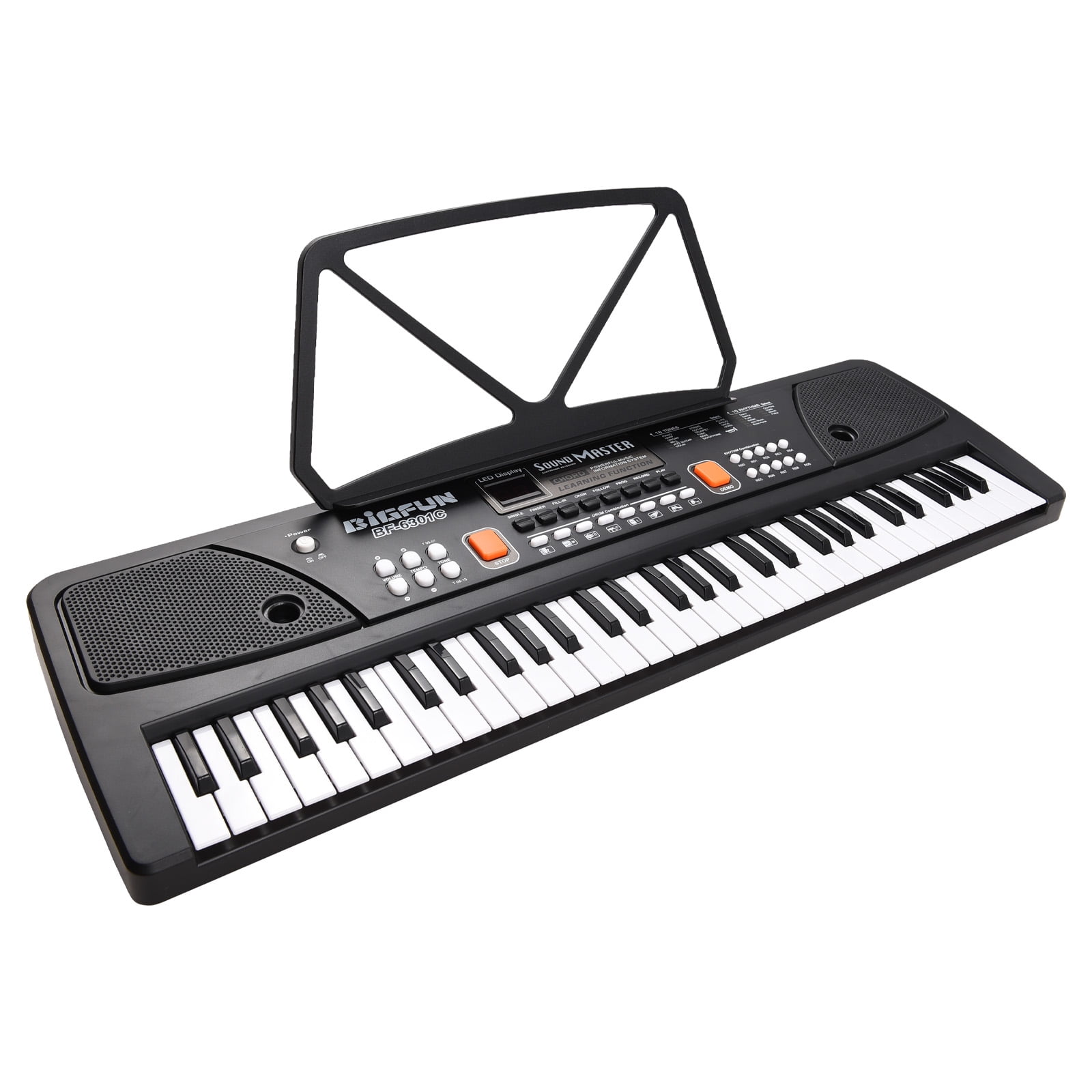 BIGFUN BIGFUN 61 Keys Rechargeable Electronic Organ Kids Electric Piano with Microphone Black Digital Electronic Keyboard with LED Display Built-in Dual Stereo Speakers with 16 Tones 10 Rhythms 6