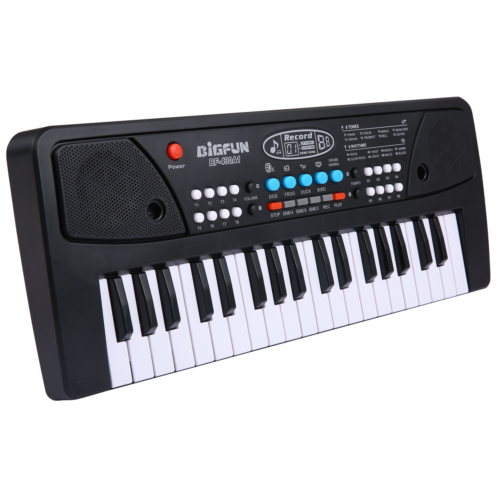 BIGFUN Black 37 Keys USB Electronic Piano for Kids with Built in Stereo Speakers Microphone 8 Tones 8 Rhythms 6 Demo Songs 4 Percussion