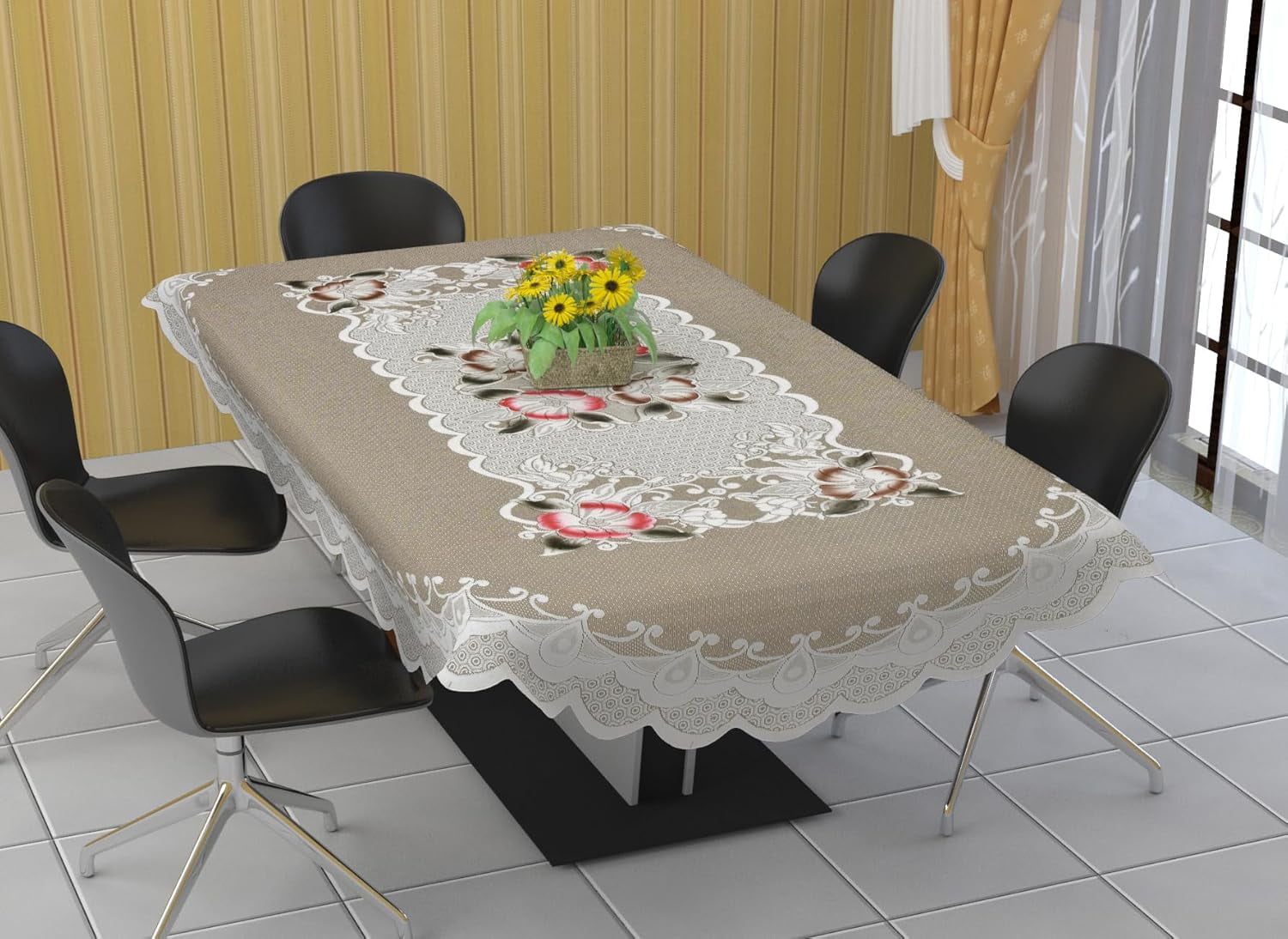 BIGGER FISH Poly Cotton Decorative Oval Dining Table Cover for 6 Seater ...