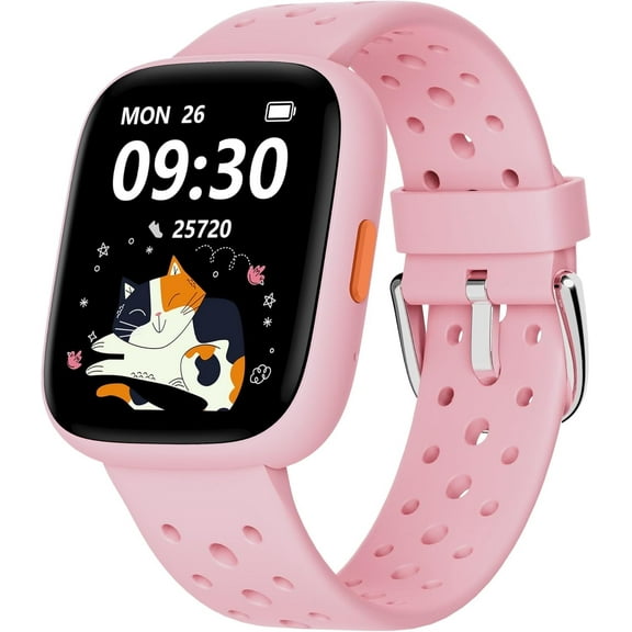 BIGGERFIVE Smart Watch for Kids No APP No Phone Needed, 1.8" Fitness Tracker Watch Pedometer, Sleep Monitor, IP68 Waterproof, Step Counter, Puzzle Games for Girls Boys Teens 5-16, Pink