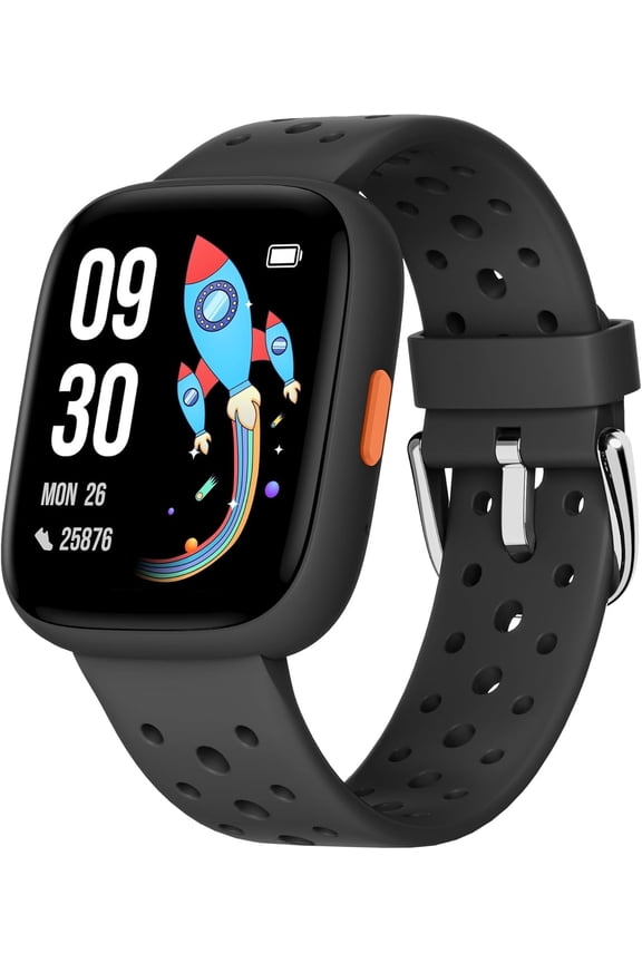 Smart Watch for Kids No APP No Phone Needed, 1.8" Fitness Tracker Watch Pedometer, Sleep Monitor, IP68 Waterproof, Step Counter, Puzzle Games for Girls Boys Teens 5-16, Black