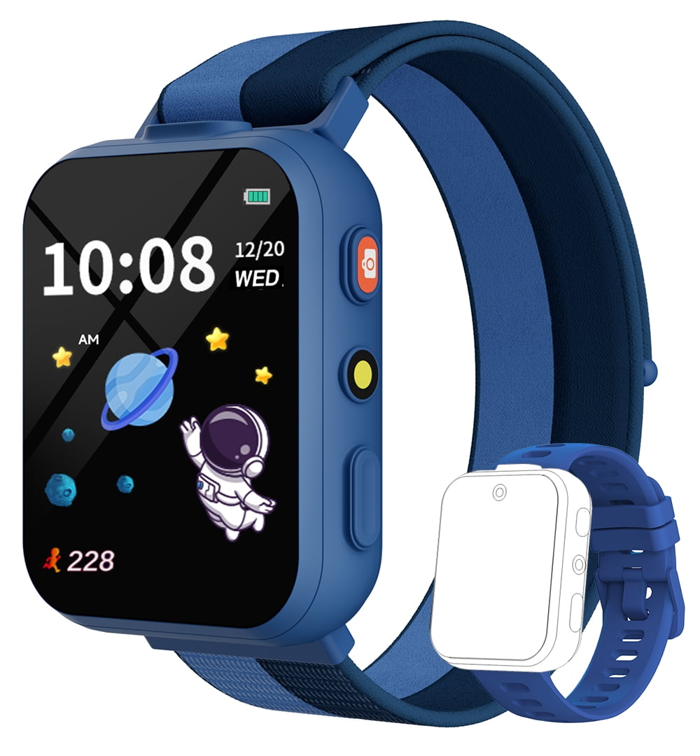 BIGGERFIVE Smart Watch for Kids with Dual Cameras, Two Straps, 30 Puzzle Games, Video & Music Player, Audiobooks, Flashlight, Pedometer, Educational Toys Birthday Gifts for Girls Ages 4-10 Blue