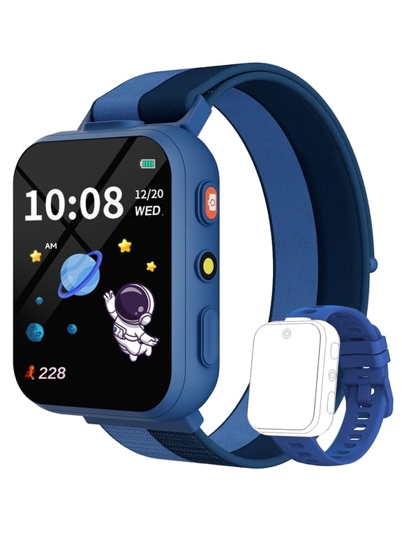 Smart Watch for Kids with Dual Cameras, Two Straps, 30 Puzzle Games, Video & Music Player, Audiobooks, Flashlight, Pedometer, Educational Toys Birthday Gifts for Girls Ages 4-10 Blue