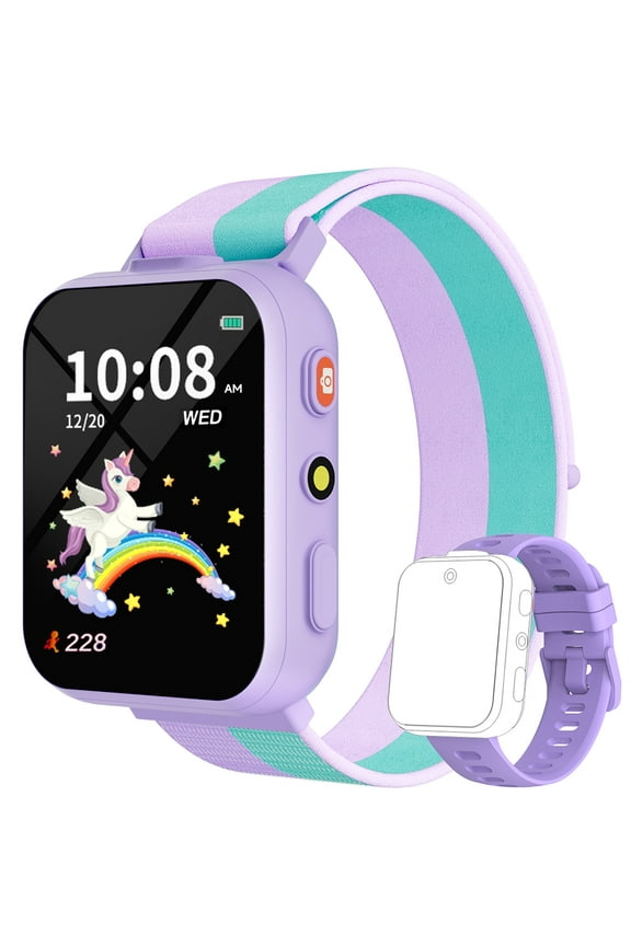Smart Watch for Kids with Dual Cameras, Two Straps, 30 Puzzle Games, Video & Music Player, Audiobooks, Flashlight, Pedometer, Educational Toys Birthday Gifts for Boys Girls Ages 4-10 Lilac