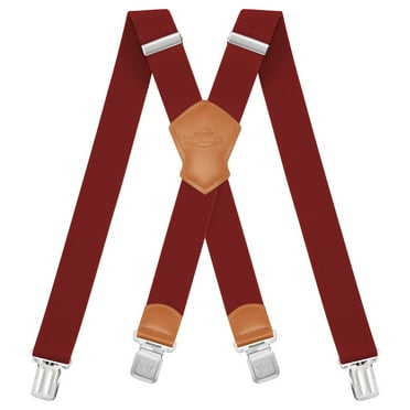 BIGLUFU Men's Suspenders, with Heavy Duty Clip Wide X-Back for Work Adjustable Suspenders （Big Red）