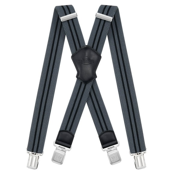 BIGLUFU Men's Suspenders, with Heavy Duty Clip Wide X-Back for Work Adjustable Suspenders (Black Grey)