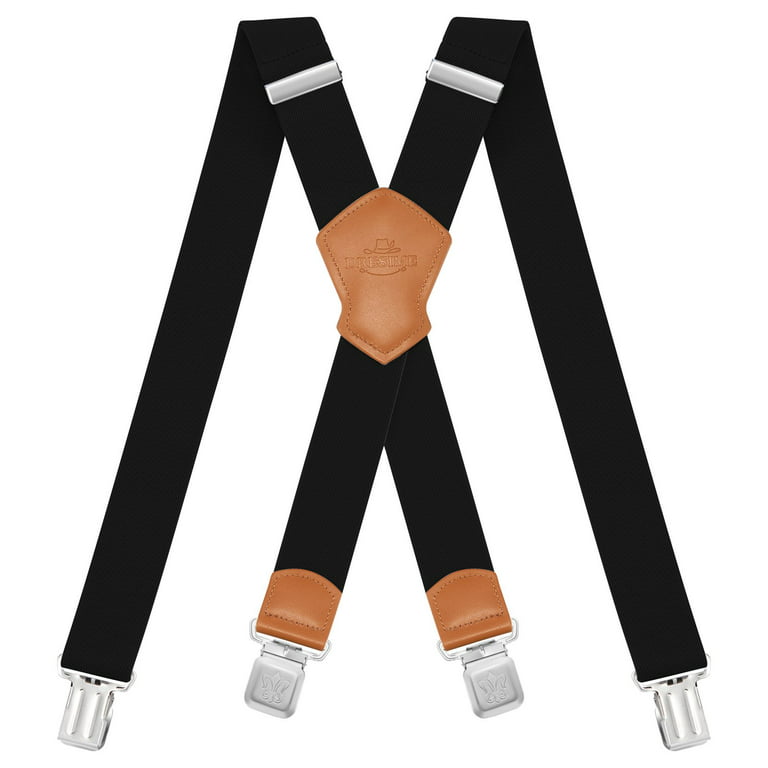 BIGLUFU Men's Suspenders, with Heavy Duty Clip Wide X-Back for Work Adjustable  Suspenders （Black， Plain style） 
