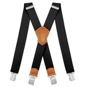 BIGLUFU Men's Suspenders, with Heavy Duty Clip Wide X-Back for Work Adjustable Suspenders，Valentine's Day and Father's Day Gifts （Black）