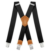 BIGLUFU Men's Suspenders, with Heavy Duty Clip Wide X-Back for Work Adjustable Suspenders （Black）