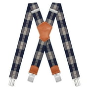 BIGLUFU Men's Suspenders, with Heavy Duty Clip Wide X-Back for Work Adjustable Suspenders （Blue Red）